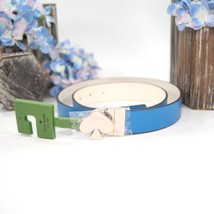 Kate Spade Blue Cream Leather Wide Gold Plated Buckle Reversible Belt La... - $1,201.28 MXN