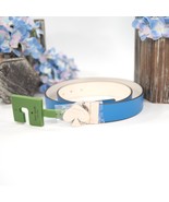 Kate Spade Blue Cream Leather Wide Gold Plated Buckle Reversible Belt La... - $87.17 CAD