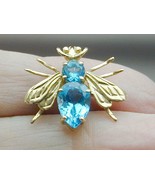 FAB 10k Yellow Gold Blue Topaz Bee Bug Fling Insect Pin Pendant - £310.83 GBP