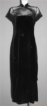 VTG CDC Black Velvet Silver Poinsettias Mesh Top Side Buttons Layered Dress Wm 6 - £37.56 GBP