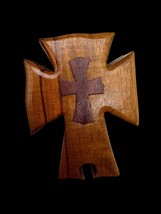 Wood Cross Storage Box Rosary 4&quot; Dark Brown Trinket Christian Purple Lining - $260.95 MXN