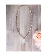 Oval Iridescent Pendent Necklace, White/Grey - $19.80