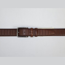 Men Brown Genuine Leather Belt PIERO ROSSI Turkey Soft Full Grain #Brown line image 3