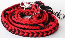 Roping Knotted Horse Tack Western Barrel Reins Nylon Braided Red Black 6... - $16.99