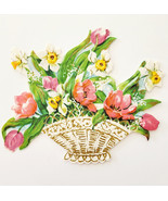 1960-70s Flower Basket Die Cut Bouquet Ephemera Thin Paper Embossed Vint... - $19.99