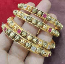 Gold plated Bracelet 4 pcs Bangles Indian Style Size 2.8 2.6 2.4 Jewelry Set - £22.91 GBP