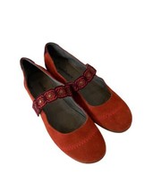 SUNDANCE Catalog Womens Shoes Orange Suede Embroidered Mary Janes Flats ... - £24.84 GBP