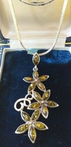 Antique Vintage 1950-s 925 Silver &amp; Baltic Amber Floral Pendant &amp; 17 Inch Chain - £109.05 GBP
