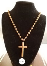 Vintage Wood Cross Pendant Wood Bead Necklace  Olive Wood?  - £11.87 GBP