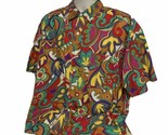 Vintage 90s Men&#39;s XL Retro Ugly Psychedelic Boho Hippie Button Shirt B253 - £63.46 GBP