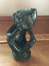 Carved Black Mottled Stone Turned Head Pondering Abstract Art Statue Fig... - $23.99