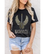 Black Rhinestone Guitar NASHVILLE Graphic T Shirt - $24.99