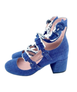 Tipe E Tacchi Blue Denim Mary Jane Heels Shoes Triple Buckle SZ 36 EU 5.... - $119.00