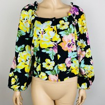 Who What Wear Vibrant Colored Floral Print Smocked Elastic Sleeve Women&#39;s L Top - £14.97 GBP