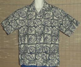 Cooke Street Hawaiian Shirt Beige Blue Green Tropical Leaves Size Large - £19.14 GBP