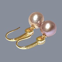 Captivating 10.5x11mm Natural Purple Pink Edison Cultured Pearl Dangle Earrings - £101.23 GBP