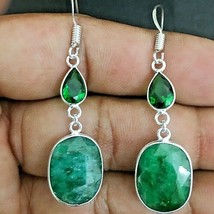 Sterling Silver Natural Emerald Oval Shape Women Bezel Earrings Anniversary Gift - £31.15 GBP