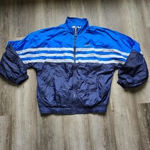 Vintage Adidas Jacket Mens Large 3 White Stripes Blue Colorblock Lined Track - £35.34 GBP