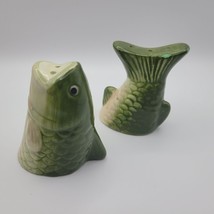 Fish Salt And Pepper Shakers Fins Green Pink Belly Tail Mouth Stoppers Vintage - £14.06 GBP