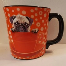 Pug Bulldog Puppy Coffee Tea Mug Keith Kimberlin Orange Black Polka Dots - £13.40 GBP