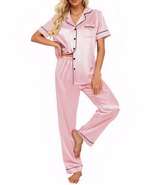Silk Satin Pajamas Set for Women Two-Piece Short Sleeve Shirt with Long ... - €40,72 EUR
