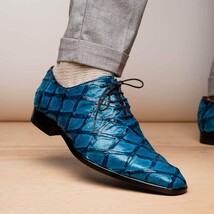 Olivieri Caribbean Genuine Pirarucu Exotic Lace-Up Oxford Blue image 11