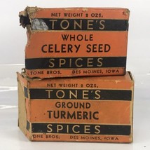 Tones Spices Box Lot Tumeric Celery Seed Vtg NOT TIN Tone Bros Des Moines - $18.57