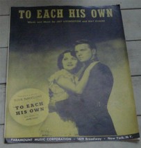 To Each His Own, Jay Livingston, Ray Evans, 1946 Old Sheet Music - £4.65 GBP