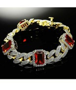 14K Oro Amarillo Chapado Redondo Cz Cubano Eslabón Pulsera para Hombre M... - $233.13 CAD