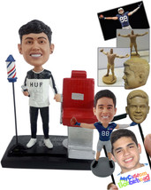 Personalized Bobblehead Barber Standing Next to a Stylist Chair prop - Careers &amp; - £141.28 GBP