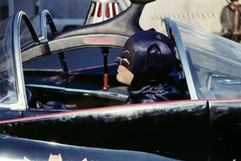 Adam West As Batman 11x17 Poster At Wheel Of Batmobile With Logo On Side Door - $12.99