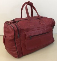 Red Leather Duffle Gym Travel Bag Mildly Distressed No Damage 18”x10” - $29.69