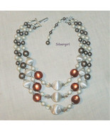 Vintage Pearl Like Glass Silvertone 3 Strand Bead Necklace Toupe White C... - £16.01 GBP