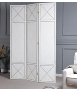 NEW 3 Panel Cream Gold Fabric Room Divider Privacy Screen Nailheads Tran... - £510.97 GBP