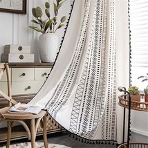 Deeprove Boho Curtains 84 Inches Long, Cream White And Black Bohemian, 59&quot;X84&quot; - £31.35 GBP