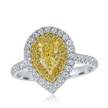 GIA Art Déco Design Pera 1.28 TCW Giallo Chiaro Anello Diamante 18k Oro Bianco - £2,824.47 GBP