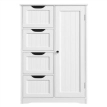 Bathroom Floor Storage Cabinet with 4 drawers 1 Door Shelf White - €129,17 EUR