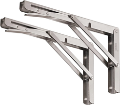 Folding Shelf Brackets 12&quot;, Max Load: 330Lb Heavy Duty Stainless Steel C - £34.30 GBP