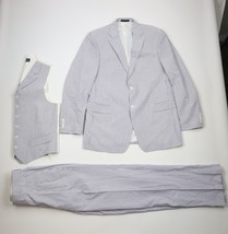 Paul Fredrick Mens 42L 3 Piece Pinstriped Seersucker Suit Vest Jacket Bl... - £214.14 GBP