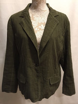 CHICO&#39;S WOMEN OLIVE GREEN PLEATED CRINKLE CAREER WORK BLAZER JACKET SIZE 2 - £19.80 GBP