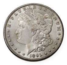 1891-S $1 Silver Morgan Dollar in AU+ Condition, Touch of Toning, Slight... - £105.17 GBP