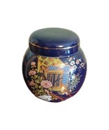 Vintage Ginge Jar Japanese Ceramic Floral  4” Blue With Lid  - $300.98 MXN