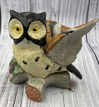 Vintage Ceramic Owl Sitting On Branch Statue Figurine 5&quot; - £14.02 GBP