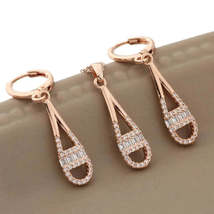 14K rose gold wedding jewelry set: Necklace and earrings with zircon handmade. - £29.22 GBP+