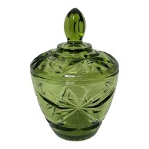 Vintage Anchor Hocking PRESCUT Green Sugar Bowl w Lid Glass Covered Dish - £15.69 GBP