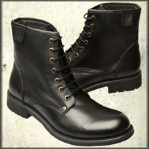 Iron Fist Punk Goth Military Mens Lace Up Boots Shoes Black Genuine Leather NEW - £65.93 GBP