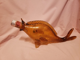 Vintage 60s Amber Crackle Glass Fish Bottle Wine Orvieto Italy 16&quot; - £27.91 GBP