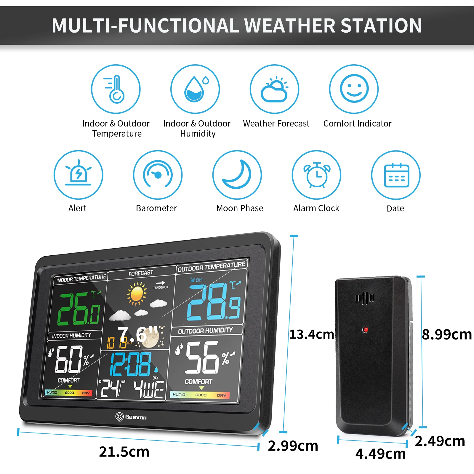 House Home Geevon Weather Station Clocks Wireless Indoor Outdoor Thermometer Tab - £61.78 GBP