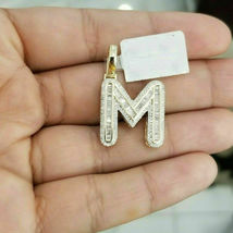 10k Yellow Gold Finish Baguette Diamonds Initial Alphabet Letter M Pendant Charm - £99.40 GBP