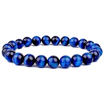 Tigers Eye Bracelet for Men and Women 8mm Large Blue Tigers Eye Stretch Rope Bea - £17.85 GBP